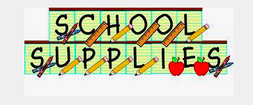 Clip Art of a banner with the words school supplies.