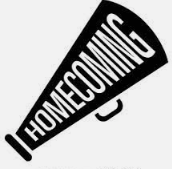 clipart of megaphone with words Homecoming across it.