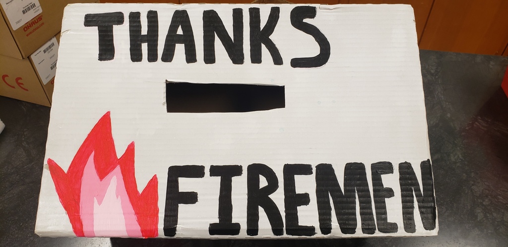 Donation box with Support Our Firemen on it